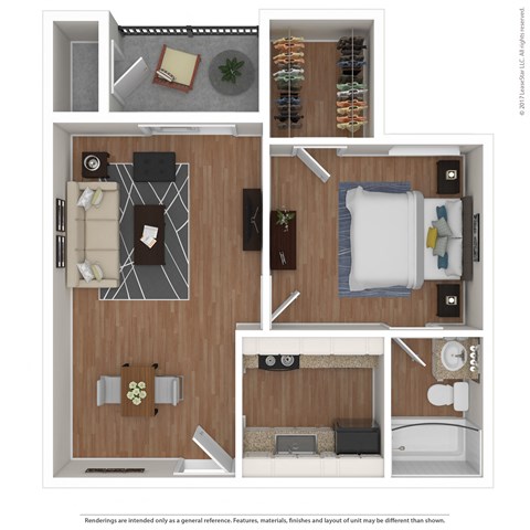 a 3d rendering of a hotel room with different floor plans